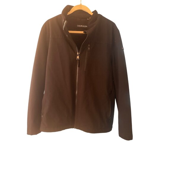 Calvin Klein Mens Softshell Jacket L Black Polyester Spandex Blend Casual - Picture 1 of 7